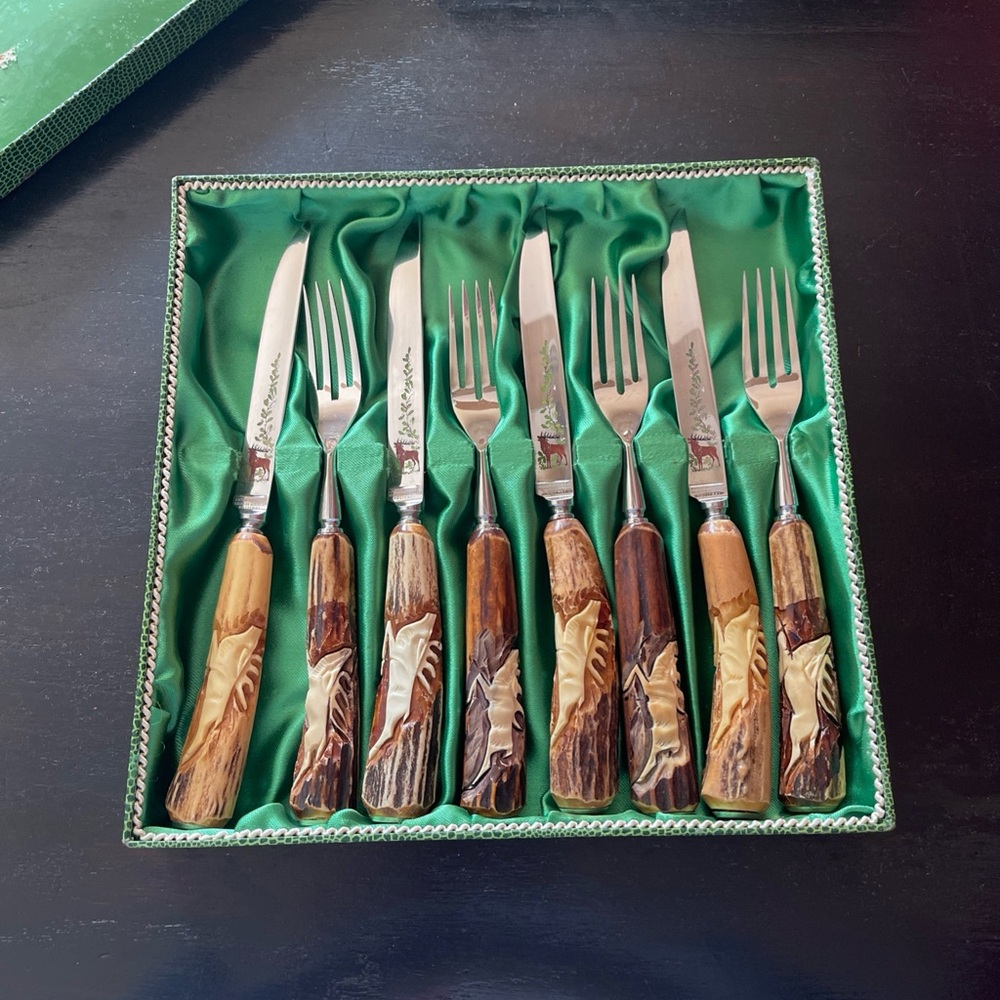 Vintage Anton Wingen, Jr. Solingen Germany hand carved knife & fork set